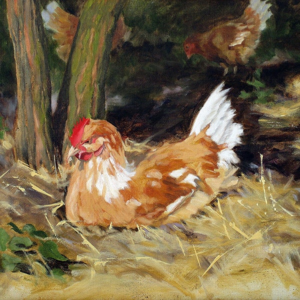 Three French Hens, Oil on canvas, 12x16" image size, Oil, framed