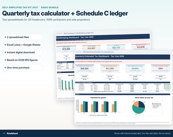 2027 Self-Employed Tax Bundle: Schedule C Ledger + Quarterly Calculator (Excel/Google Sheets)