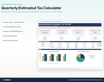 2027 Self-Employed Tax Planner, 1099 Freelancer Calculator (Excel/Google Sheets)