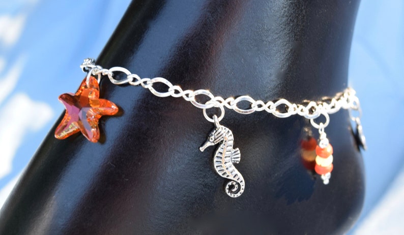Sterling Silver 4.3mm Figure 8 Infinity Bracelet with Swarovski Starfish, Mexican Fire Opals and Sterling Sea shops Life Charms