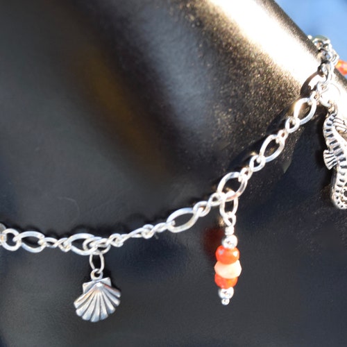 Sterling Silver 4.3mm Figure 8 Infinity Bracelet with Swarovski Starfish, Mexican Fire Opals and Sterling Sea shops Life Charms