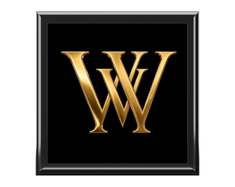 Black Jewelry Box with Gold Monogram, Luxury Keepsake Box, Elegant Christmas Gift for Her, Ebony Wood Look Trinket Box