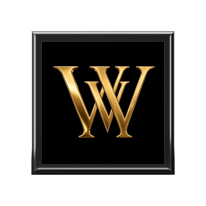 Black Jewelry Box with Gold Monogram, Luxury Keepsake Box, Elegant Christmas Gift for Her, Ebony Wood Look Trinket Box image 1