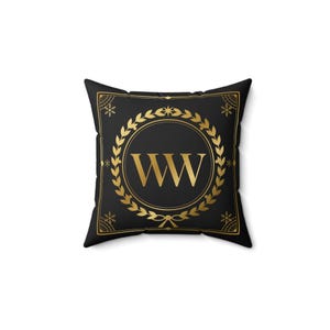 Black and Gold Christmas Pillow, Luxury Monogram Throw Pillow, Gold Laurel Crest Holiday Decor, Elegant Christmas Gift for Her