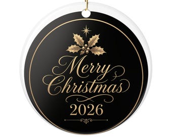 Black and Gold Christmas Ornament 2026, Merry Christmas Dated Keepsake Ornament, Luxury Elegant Tree Decor Gift