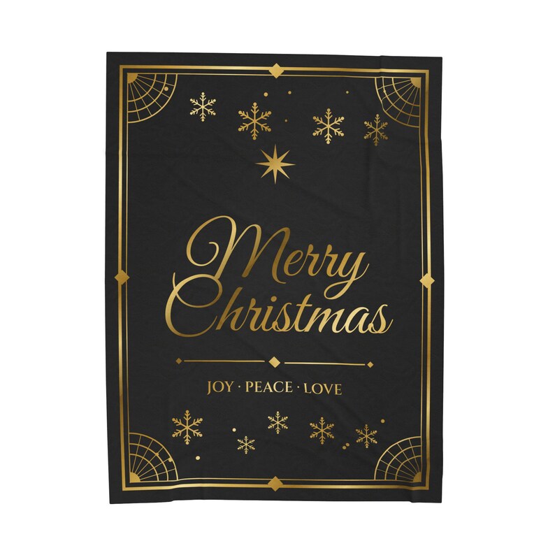 Black and Gold Christmas Blanket, Luxury Merry Christmas Throw, Velveteen Plush Holiday Blanket, Elegant Cozy Gift for Her imagen 1