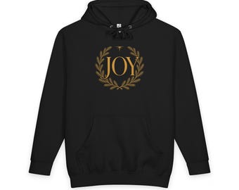 Black and Gold Christmas Hoodie, JOY Wreath Hoodie, Luxury Elegant Holiday Sweatshirt, Minimalist Christmas Gift
