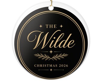 Personalized Family Name Christmas Ornament 2026, Black and Gold Custom Ornament, Luxury Family Keepsake Gift
