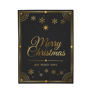 Black and Gold Christmas Blanket, Luxury Merry Christmas Throw, Velveteen Plush Holiday Blanket, Elegant Cozy Gift for Her imagen 3