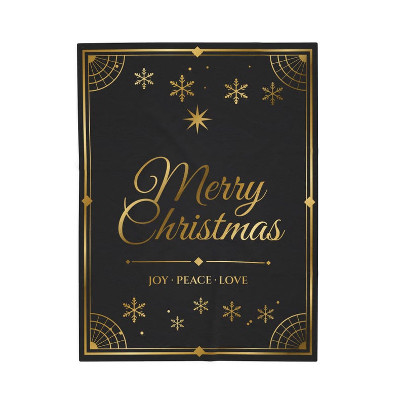Black and Gold Christmas Blanket, Luxury Merry Christmas Throw, Velveteen Plush Holiday Blanket, Elegant Cozy Gift for Her imagen 3