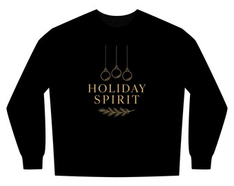 Black and Gold Christmas Sweatshirt, Holiday Spirit Ornament Crewneck, Luxury Elegant Holiday Sweater for Women