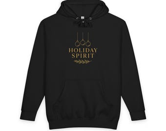 Black and Gold Christmas Hoodie, Holiday Spirit Ornament Hoodie, Luxury Elegant Holiday Sweatshirt for Women