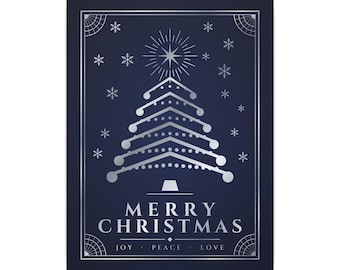 Navy and Silver Christmas Wall Art, Art Deco Christmas Tree Canvas, Luxury Merry Christmas Holiday Decor, Elegant Gallery Canvas
