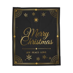 Black and Gold Christmas Blanket, Luxury Merry Christmas Throw, Velveteen Plush Holiday Blanket, Elegant Cozy Gift for Her imagen 2