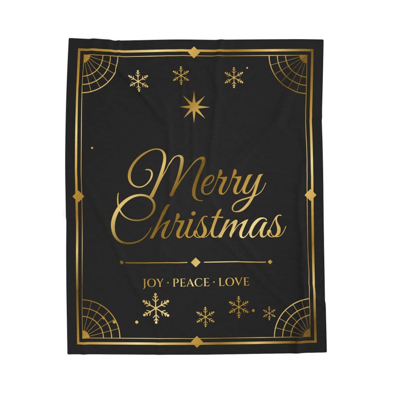 Black and Gold Christmas Blanket, Luxury Merry Christmas Throw, Velveteen Plush Holiday Blanket, Elegant Cozy Gift for Her imagen 2