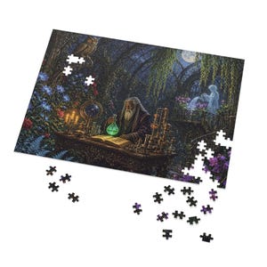 Haunted Alchemist Conservatory Gothic Fantasy Jigsaw Puzzle in Tin, 1000 or 500 Pieces, Gargoyles and Grimoires RPG Gift image 5