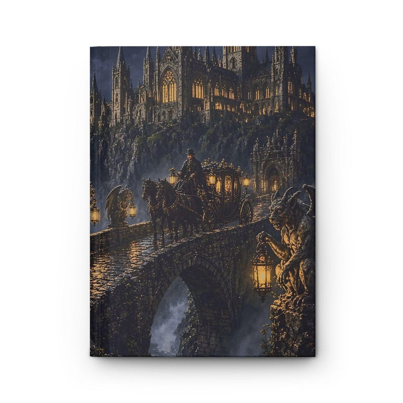 Gargoyles and Grimoires Gargoyle Bridge and Old Abbey Hardcover Journal - Blank Gothic Fantasy Sketchbook image 1