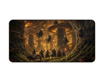 Tappetino da scrivania fantasy "Agguato degli Elfi Oscuri", tappetino per mouse da gioco di grandi dimensioni, tappetino da scrivania per giochi di ruolo 16x32, regalo per giocatori da tavolo