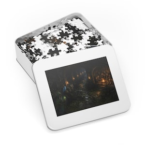 Druid Dungeon Fantasy Jigsaw Puzzle in Tin, 1000 or 500 Pieces, Wolf Companion Gnoll Lair Puzzle Gift image 6