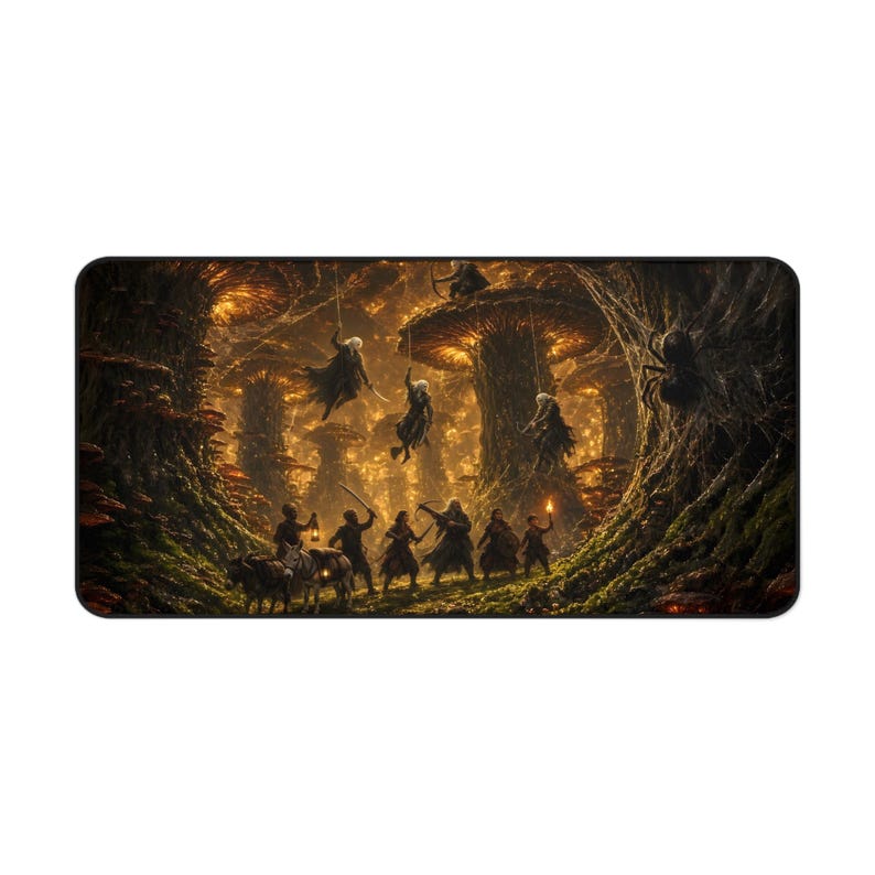 Dark Elf Ambush Fantasy Desk Mat, Large Gaming Mouse Pad, 16x32 RPG Desk Pad, Tabletop Gamer Gift image 1