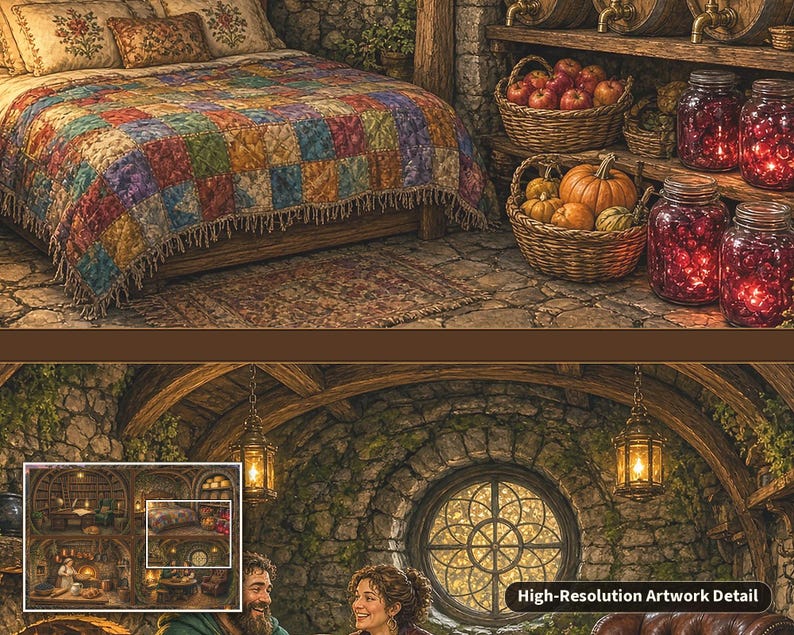 Inside the Hillside Burrow Inn - Storybook Cutaway Jigsaw Puzzle in Gift Tin, 1000 or 500 Pieces, Cozy Cross Section Gift bild 4