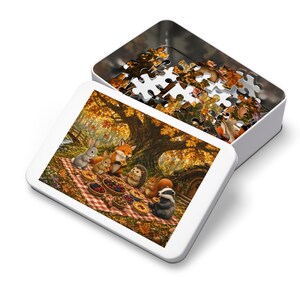 Woodland Hollow Autumn Picnic Jigsaw Puzzle, Forest Animals, Tin Box (252 or 110 Pieces) image 6