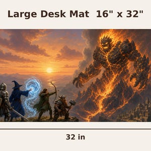 Lava Elemental Fantasy Desk Mat, Large Gaming Mouse Pad, 16x32 RPG Desk Pad, Tabletop RPG Gift image 2