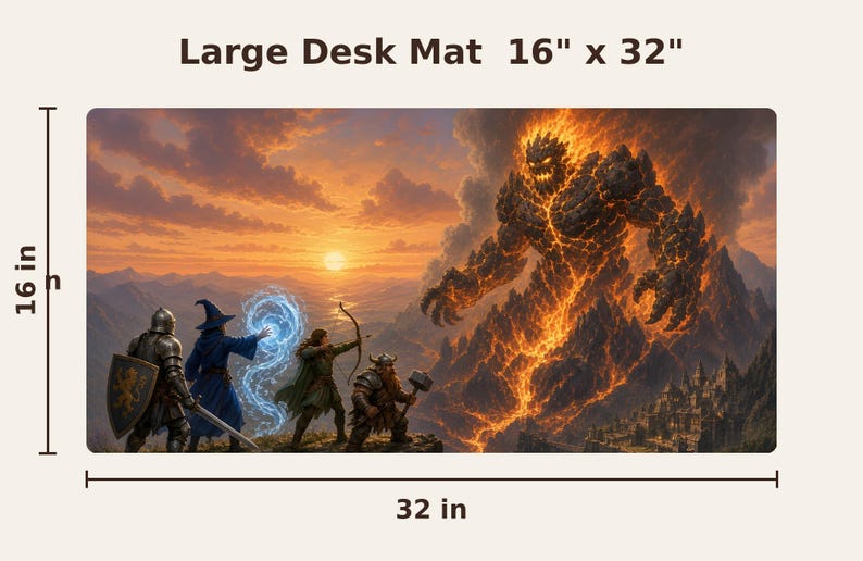 Lava Elemental Fantasy Desk Mat, Large Gaming Mouse Pad, 16x32 RPG Desk Pad, Tabletop RPG Gift image 2