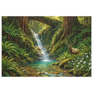 Fern Canyon Waterfall and Redwood Creek Jigsaw Puzzle in Collectors Tin (500 and 1000 Piece) - Elk and Old Growth Forest - Redwood Roots immagine 1