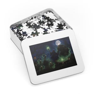 Necromancer Fantasy Jigsaw Puzzle in Tin, 1000 or 500 Pieces, Spooky Skeleton Graveyard Puzzle Gift image 6