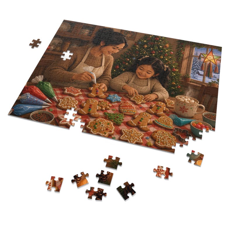 Christmas Cookies Decorating Table Jigsaw Puzzle, Mom and Daughter Gingerbread, Tin Box (252 Pieces) Bild 2