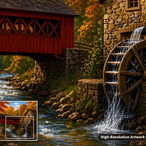 Cozy Cottage Seasons Autumn Bridge Jigsaw Puzzle, Covered Bridge Mill, Tin Box (252 Pieces) imagen 6