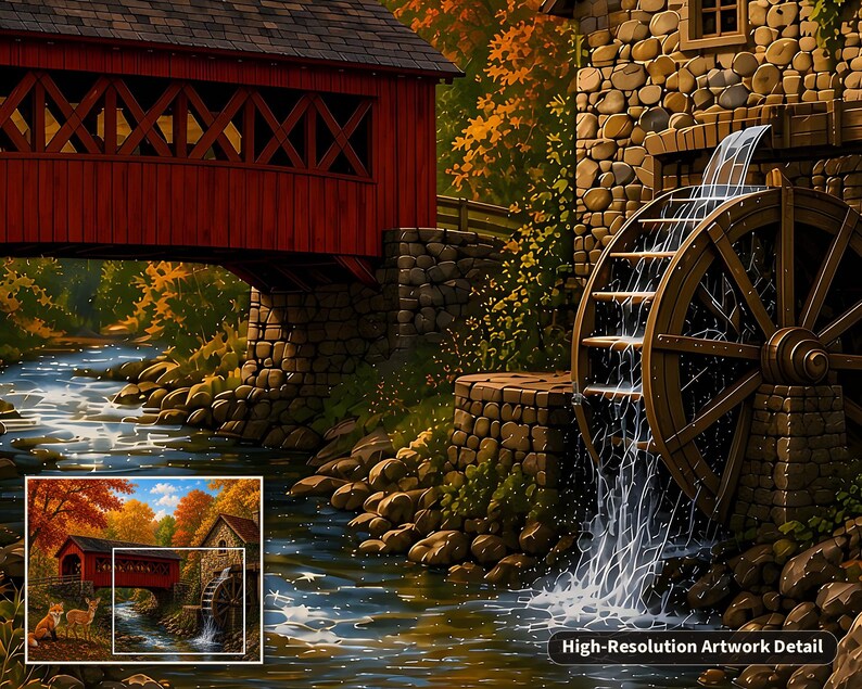 Cozy Cottage Seasons Autumn Bridge Jigsaw Puzzle, Covered Bridge Mill, Tin Box (252 Pieces) imagen 6