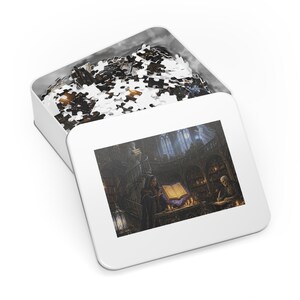 The Ossuary Library Gothic Fantasy Jigsaw Puzzle in Tin, 1000 or 500 Pieces, Gargoyles and Grimoires Dark Academia RPG Gift Bild 3
