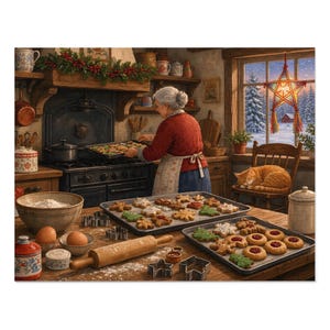 Christmas Cookies Grandma's Baking Day Jigsaw Puzzle, Farmhouse Kitchen Christmas, Tin Box (252 Pieces) image 1