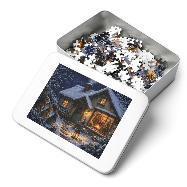Cozy Cottage Seasons Bunny Cottage Jigsaw Puzzle, Winter Woodland Animals, Tin Box (252 Pieces) Bild 3