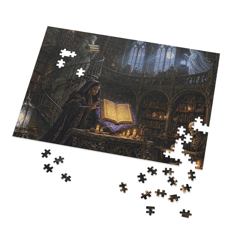 The Ossuary Library Gothic Fantasy Jigsaw Puzzle in Tin, 1000 or 500 Pieces, Gargoyles and Grimoires Dark Academia RPG Gift Bild 5