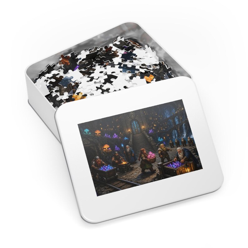 Dwarven City Fantasy Jigsaw Puzzle in Tin, 1000 or 500 Pieces, Underground Mine Cave Puzzle Gift image 3