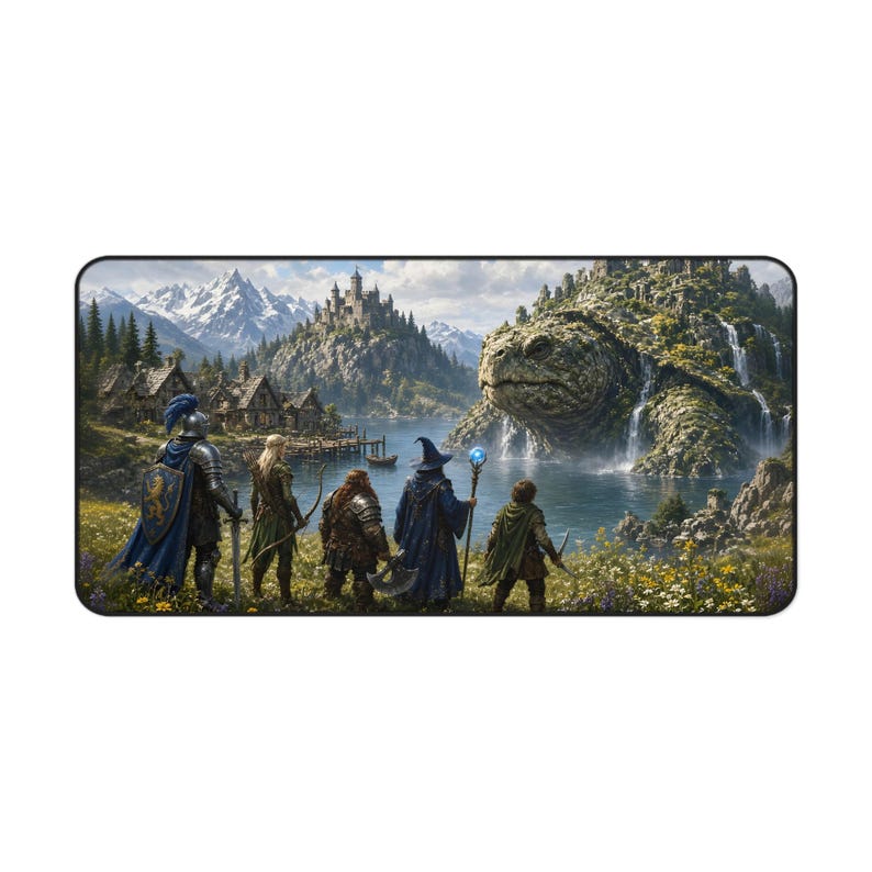 Giant Turtle Fantasy Desk Mat, Large Gaming Mouse Pad, 16x32 RPG Desk Pad, Tabletop Gamer Gift image 1