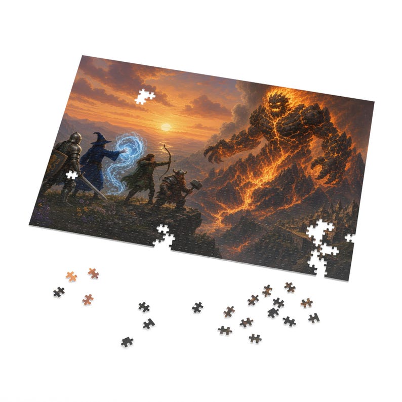 Lava Elemental Fantasy Jigsaw Puzzle in Tin, 1000 or 500 Pieces, Epic Volcano Monster Puzzle Gift afbeelding 2