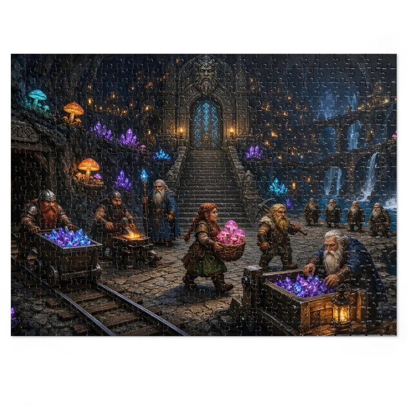 Dwarven City Fantasy Jigsaw Puzzle in Tin, 1000 or 500 Pieces, Underground Mine Cave Puzzle Gift image 4