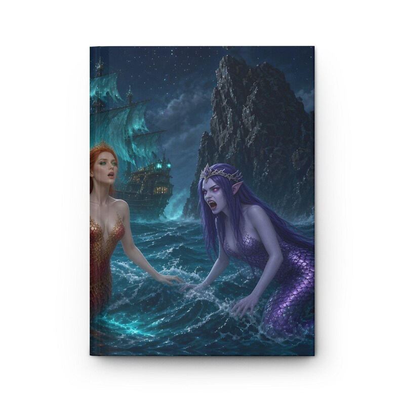 Phantom Galleon and Sirens Reef Hardcover Journal - Dark Fantasy Ghost Ship and Mermaids Lined Notebook, Fantasy RPG Diary - Redwood Roots image 1