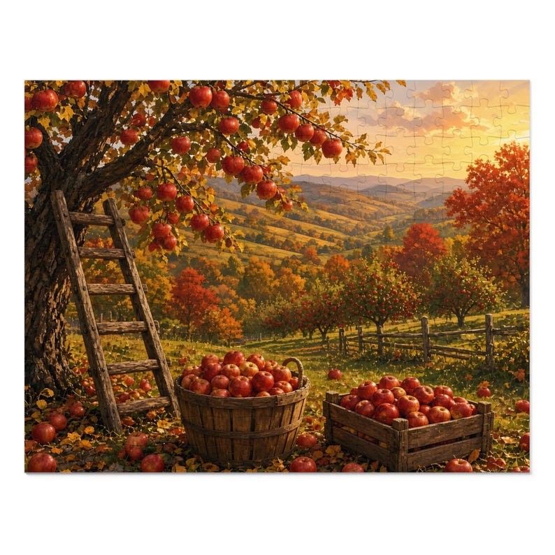 Cozy Cottage Seasons Apple Orchard Jigsaw Puzzle, Harvest Hills, Tin Box (252 Pieces) image 1