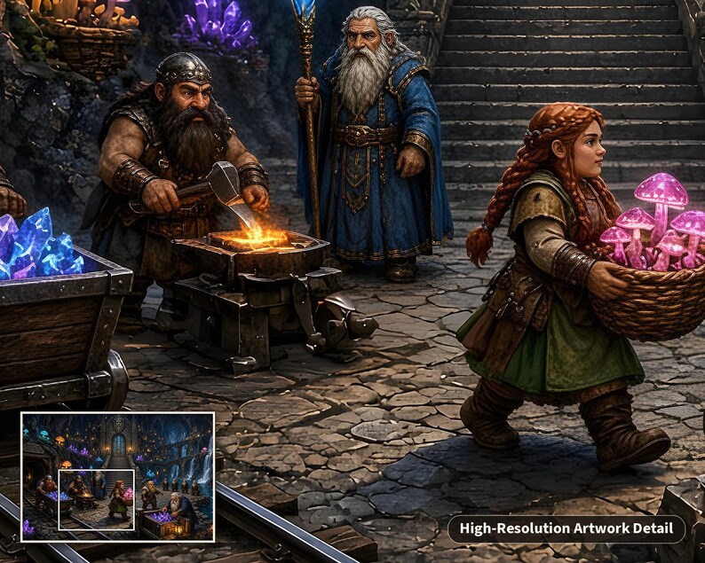 Dwarven City Fantasy Jigsaw Puzzle in Tin, 1000 or 500 Pieces, Underground Mine Cave Puzzle Gift image 8