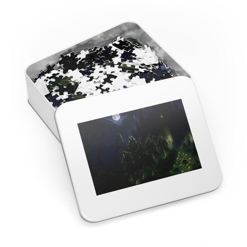 Moonlit Moat Fantasy Jigsaw Puzzle in Tin, 1000 or 500 Pieces, Undead Knight Gothic Castle Puzzle Gift image 3
