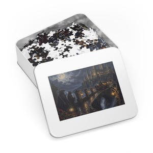 Gargoyle Bridge and Old Abbey Gothic Fantasy Jigsaw Puzzle in Tin, 1000 or 500 Pieces, Gargoyles and Grimoires RPG Gift image 3
