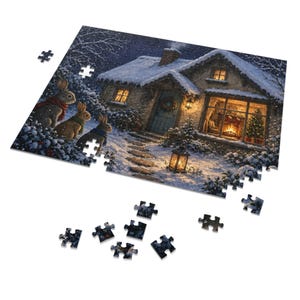 Cozy Cottage Seasons Bunny Cottage Jigsaw Puzzle, Winter Woodland Animals, Tin Box (252 Pieces) Bild 2