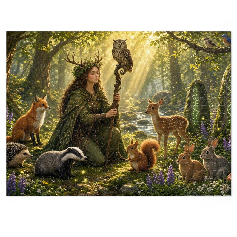 Druid Fantasy Jigsaw Puzzle, Enchanted Forest Animals, 1000 or 500 Pieces (Tin Box) zdjęcie 4