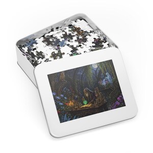 Haunted Alchemist Conservatory Gothic Fantasy Jigsaw Puzzle in Tin, 1000 or 500 Pieces, Gargoyles and Grimoires RPG Gift image 6
