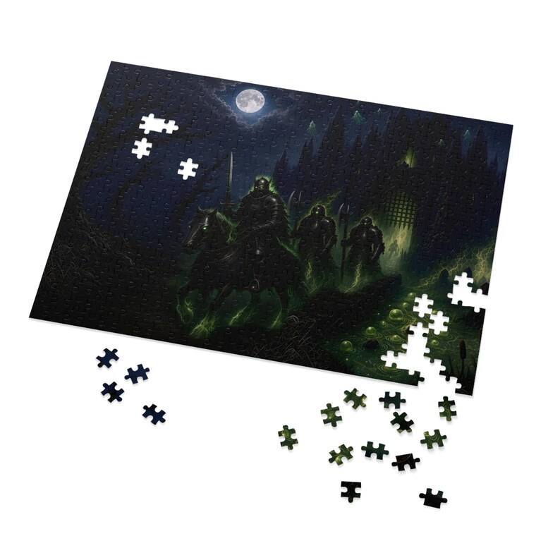 Moonlit Moat Fantasy Jigsaw Puzzle in Tin, 1000 or 500 Pieces, Undead Knight Gothic Castle Puzzle Gift image 5
